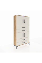 Arges Dolap 3 Raflı 4 Çekmeceli 4 Kapaklı 88x30x163 Çam-Aytaşı