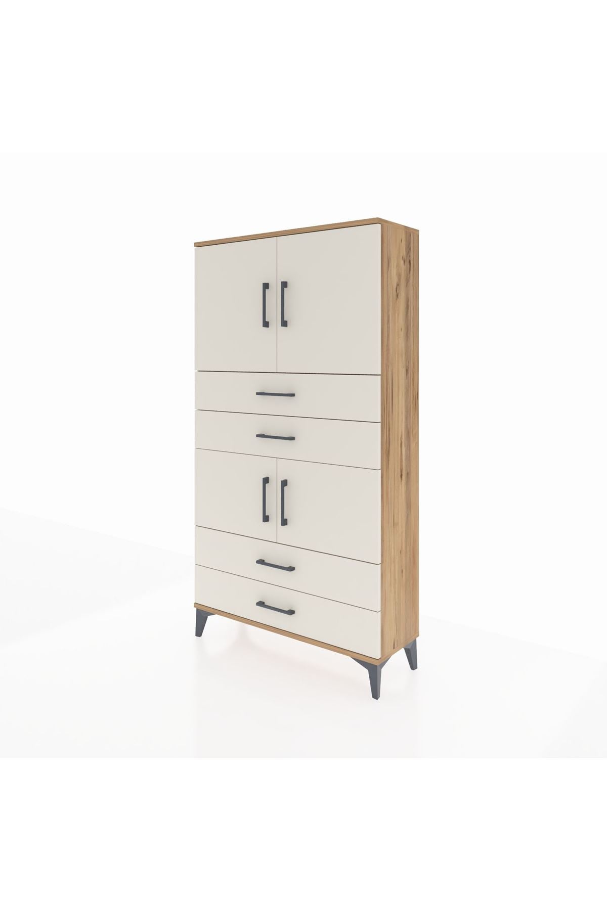 Arges Dolap 3 Raflı 4 Çekmeceli 4 Kapaklı 88x30x163 Çam-Aytaşı