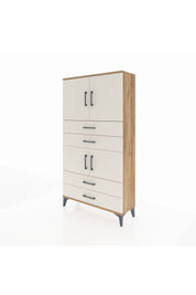 Arges Dolap 3 Raflı 4 Çekmeceli 4 Kapaklı 88x30x163 Çam-Aytaşı