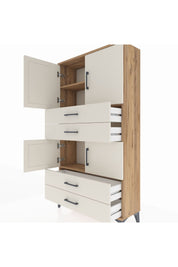 Arges Dolap 3 Raflı 4 Çekmeceli 4 Kapaklı 88x30x163 Çam-Aytaşı