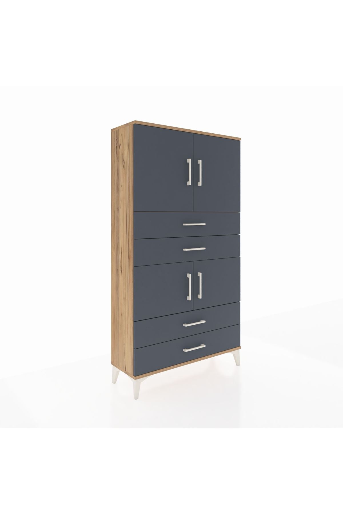 Arges Dolap 3 Raflı 4 Çekmeceli 4 Kapaklı 88x30x163 Çam-Antrasit