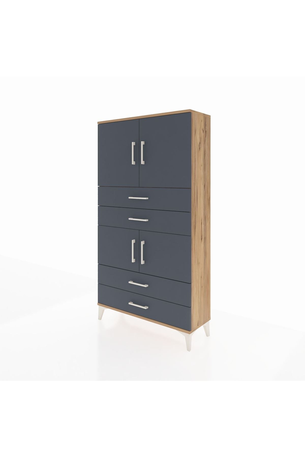 Arges Dolap 3 Raflı 4 Çekmeceli 4 Kapaklı 88x30x163 Çam-Antrasit