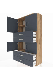 Arges Dolap 3 Raflı 4 Çekmeceli 4 Kapaklı 88x30x163 Çam-Antrasit