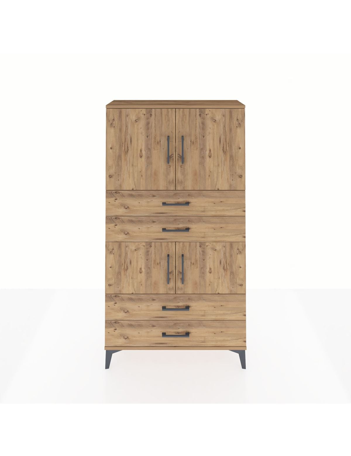 Arges Dolap 3 Raflı 4 Çekmeceli 4 Kapaklı 88x30x163 Çam-Çam