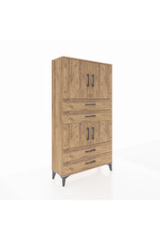 Arges Dolap 3 Raflı 4 Çekmeceli 4 Kapaklı 88x30x163 Çam-Çam