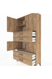 Arges Dolap 3 Raflı 4 Çekmeceli 4 Kapaklı 88x30x163 Çam-Çam