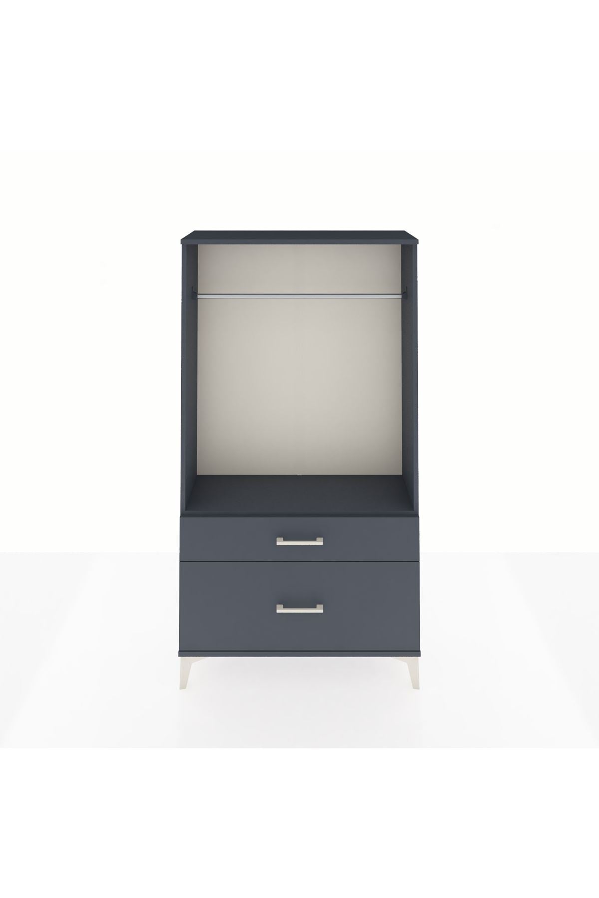 Arges Dolap Tek Raflı 2 Çekmeceli Tek Askılı 88x30x163 Antrasit-Antrasit