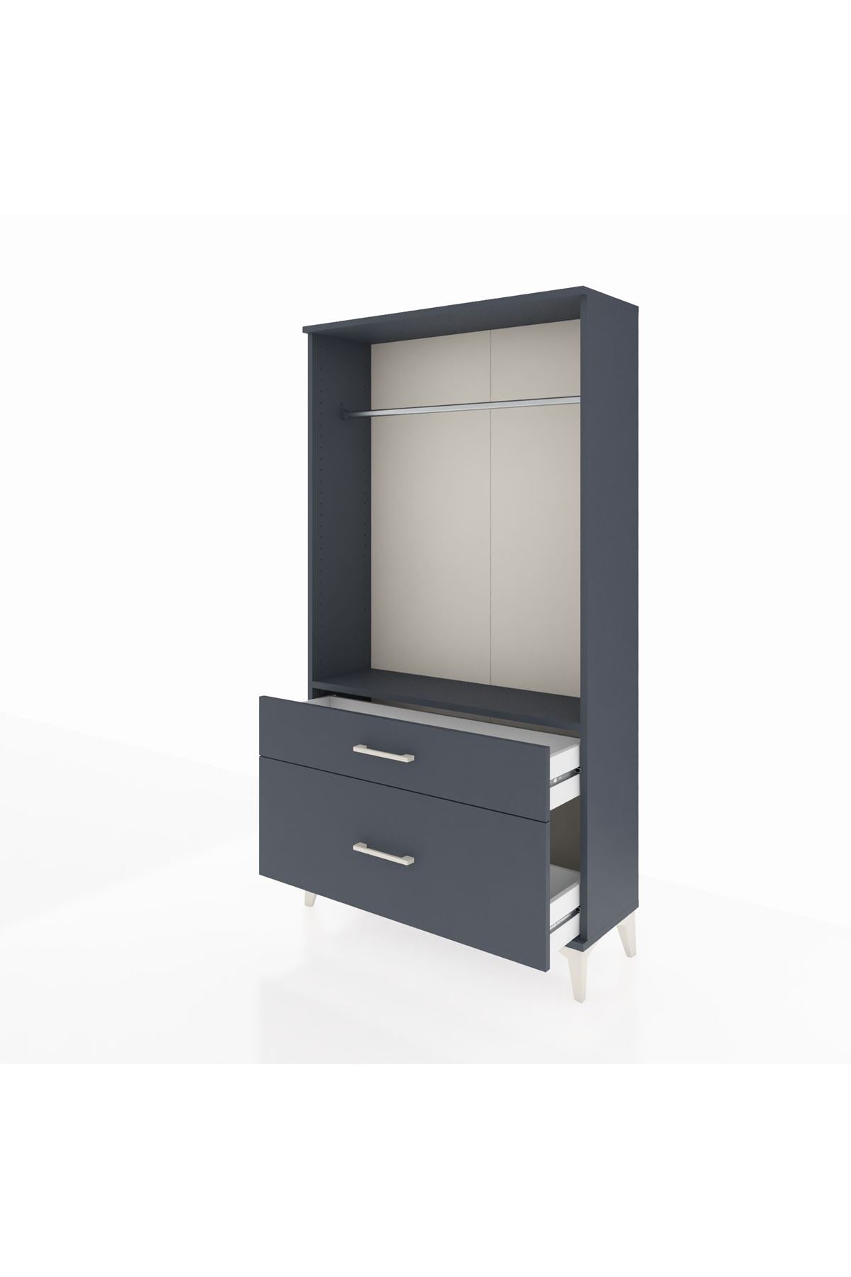 Arges Dolap Tek Raflı 2 Çekmeceli Tek Askılı 88x30x163 Antrasit-Antrasit