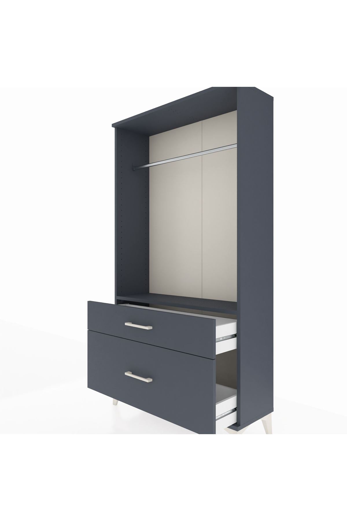Arges Dolap Tek Raflı 2 Çekmeceli Tek Askılı 88x30x163 Antrasit-Antrasit