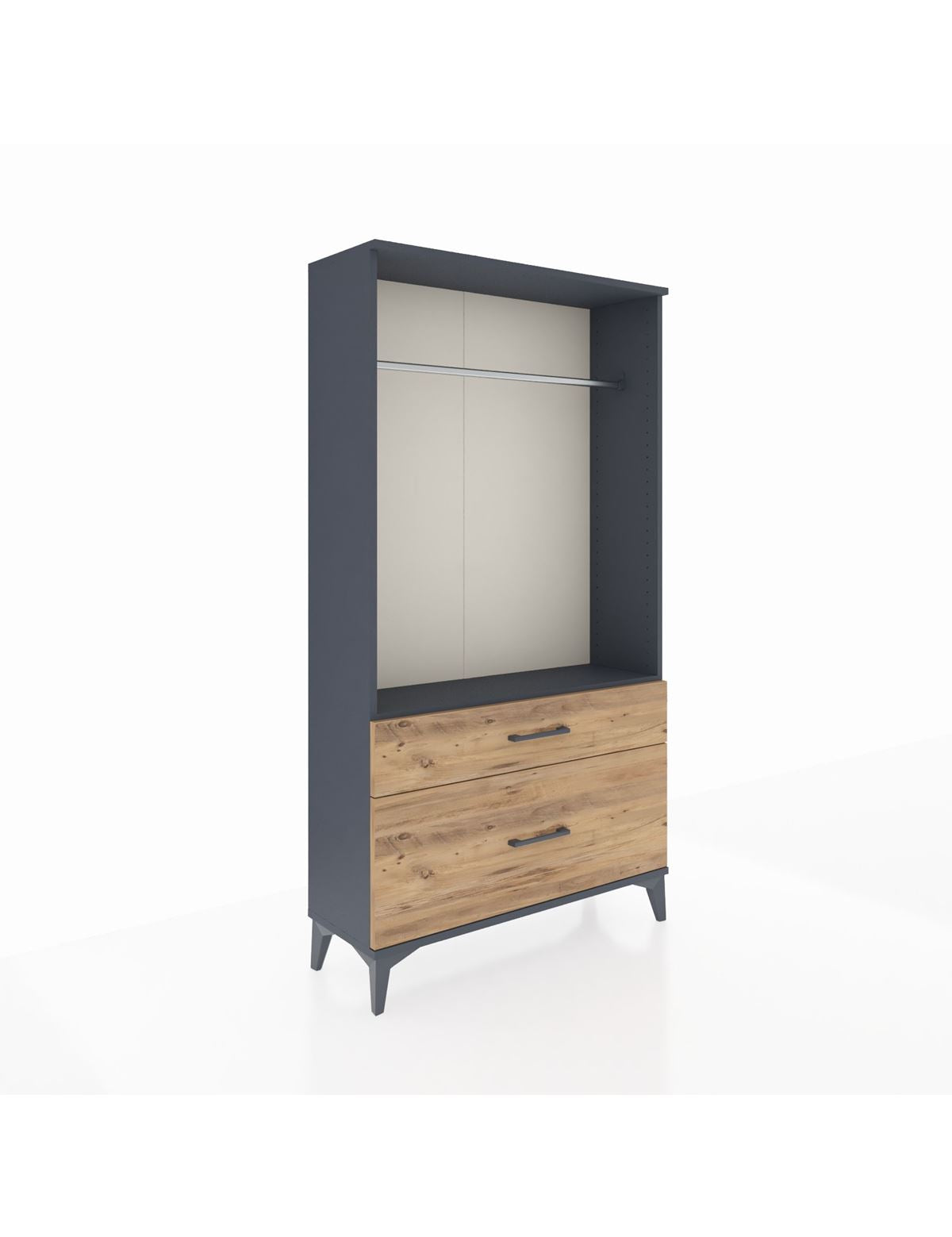 Arges Dolap Tek Raflı 2 Çekmeceli Tek Askılı 88x30x163 Antrasit-Çam