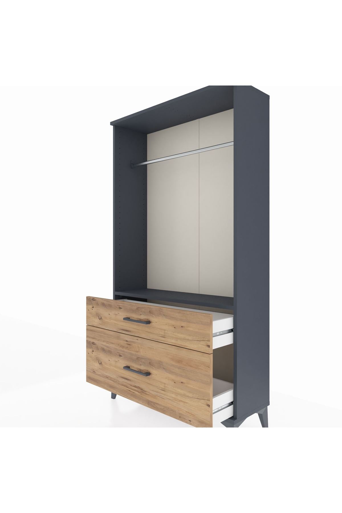 Arges Dolap Tek Raflı 2 Çekmeceli Tek Askılı 88x30x163 Antrasit-Çam