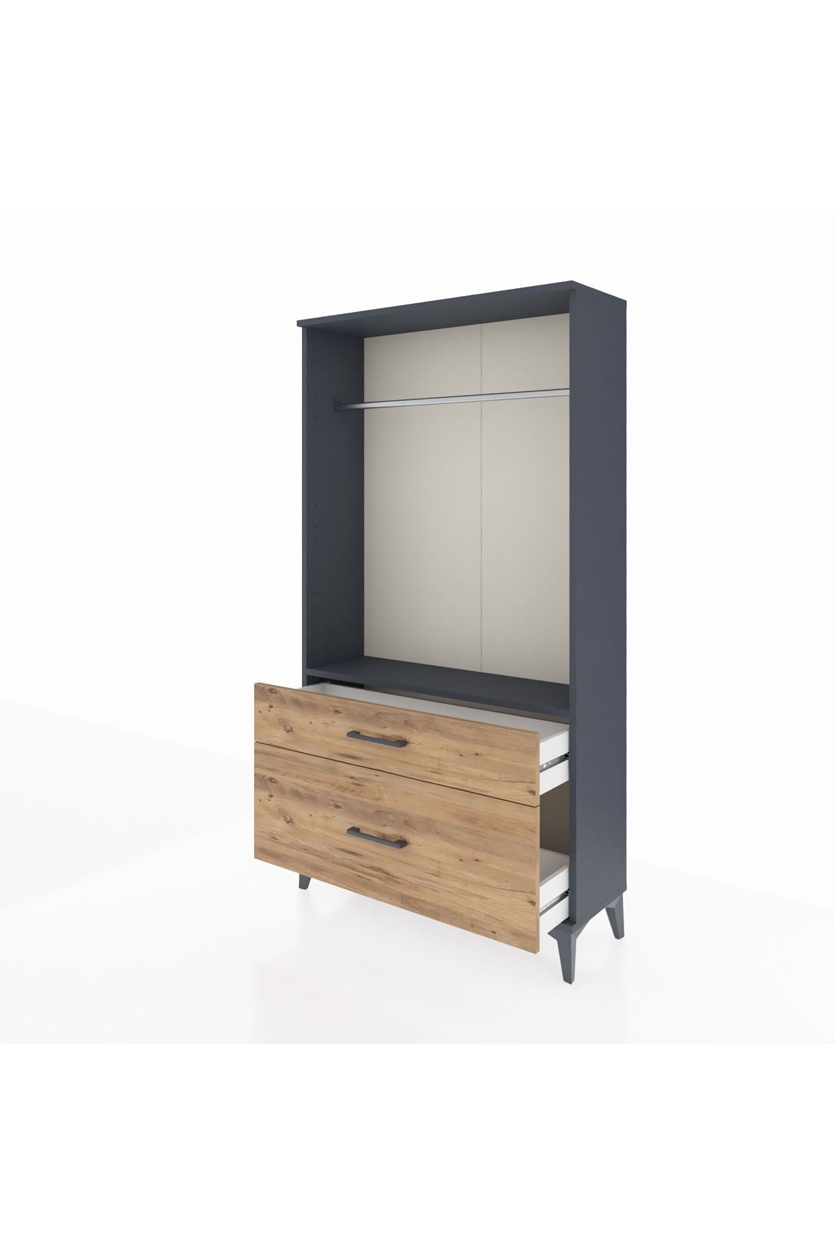 Arges Dolap Tek Raflı 2 Çekmeceli Tek Askılı 88x30x163 Antrasit-Çam