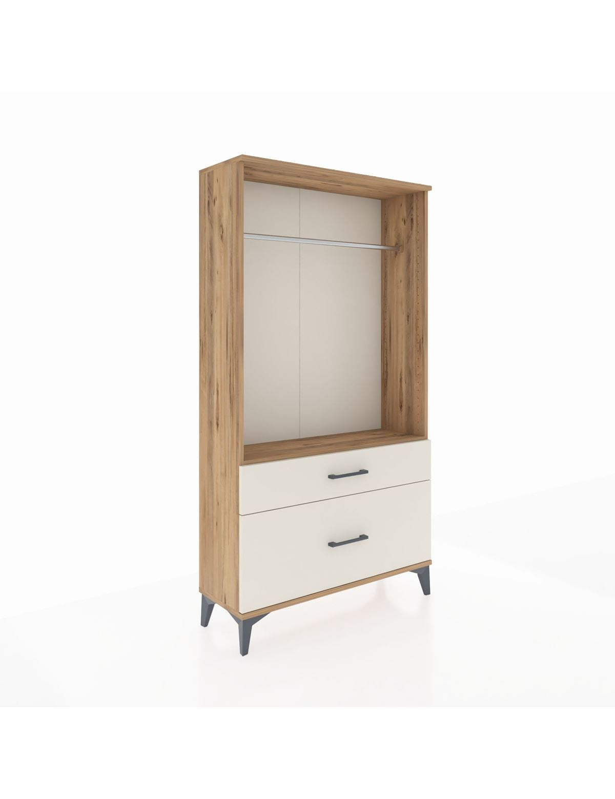 Arges Dolap Tek Raflı 2 Çekmeceli Tek Askılı 88x30x163 Çam-Aytaşı