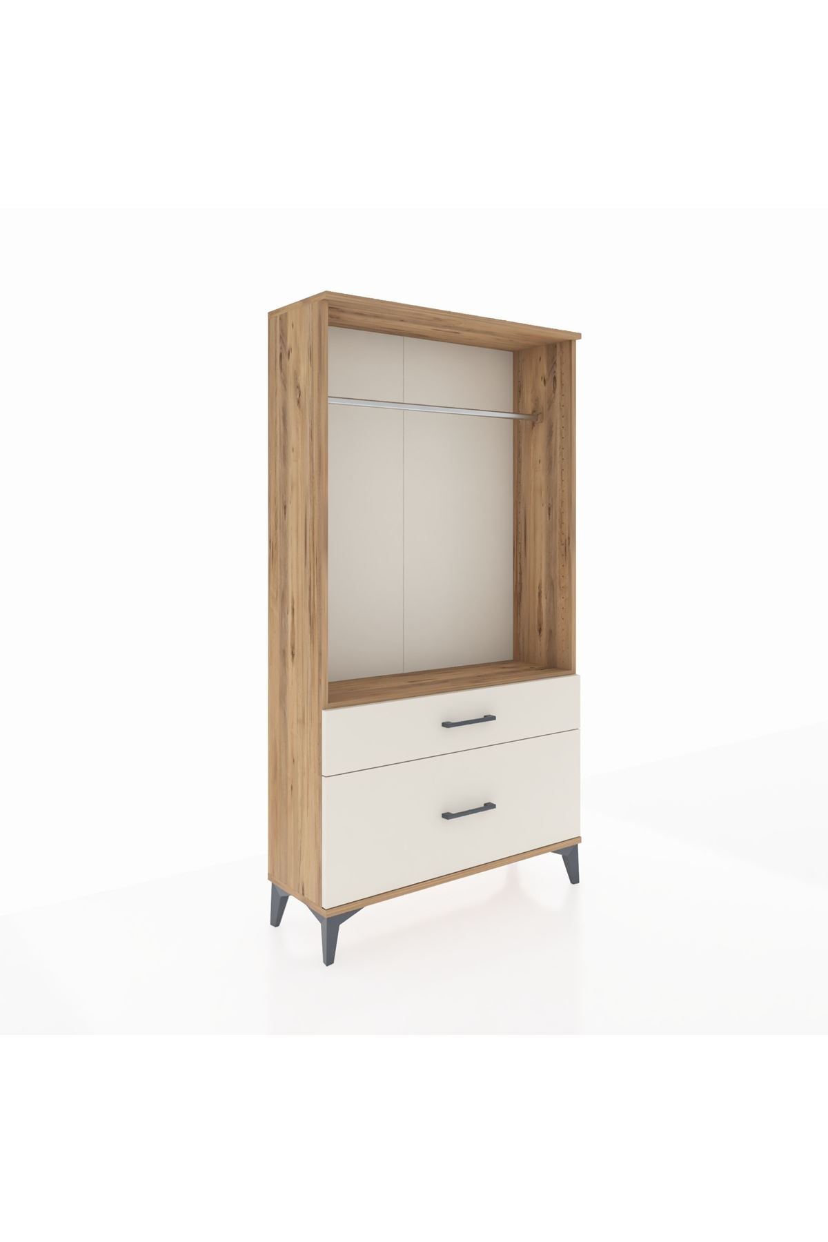 Arges Dolap Tek Raflı 2 Çekmeceli Tek Askılı 88x30x163 Çam-Aytaşı