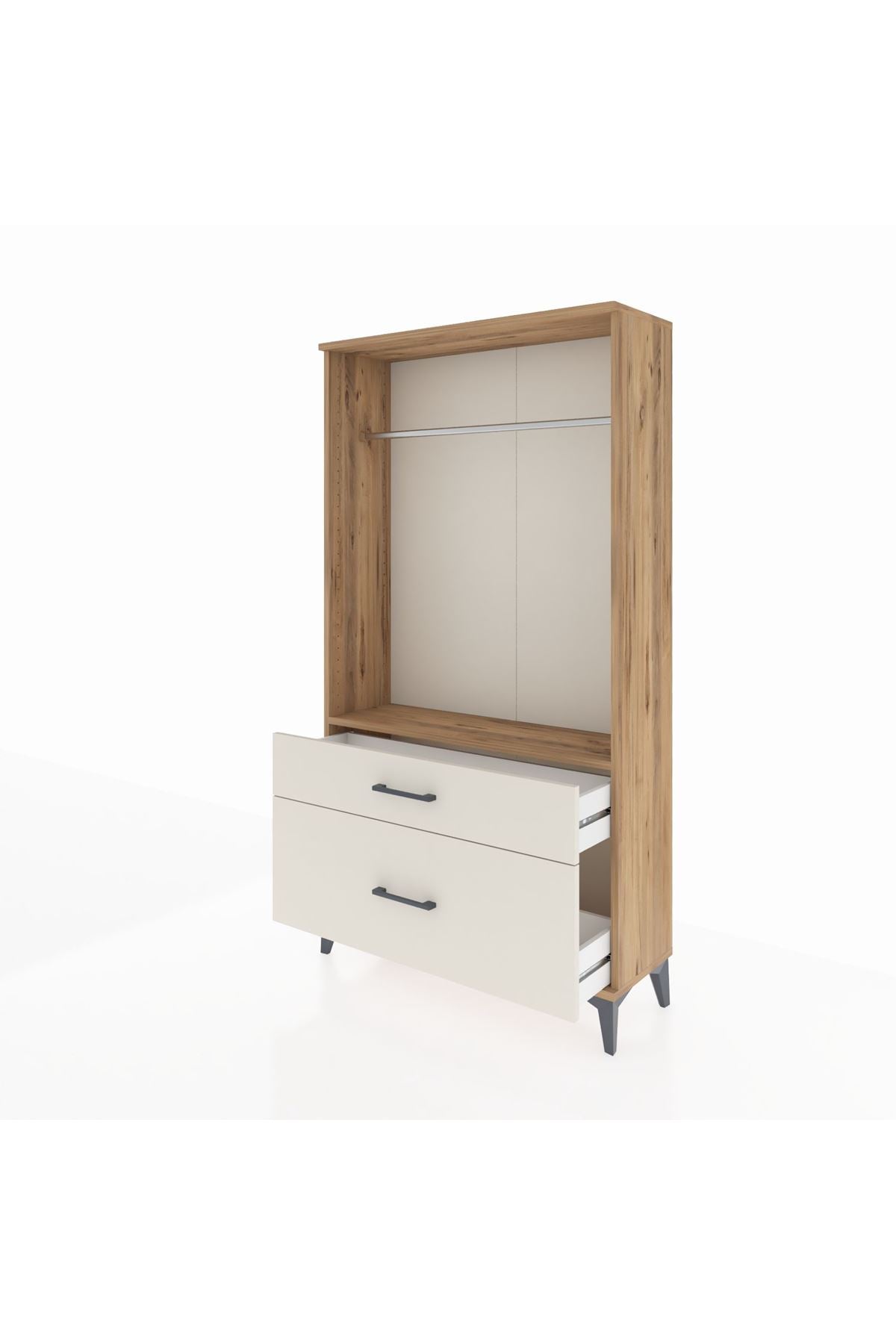 Arges Dolap Tek Raflı 2 Çekmeceli Tek Askılı 88x30x163 Çam-Aytaşı