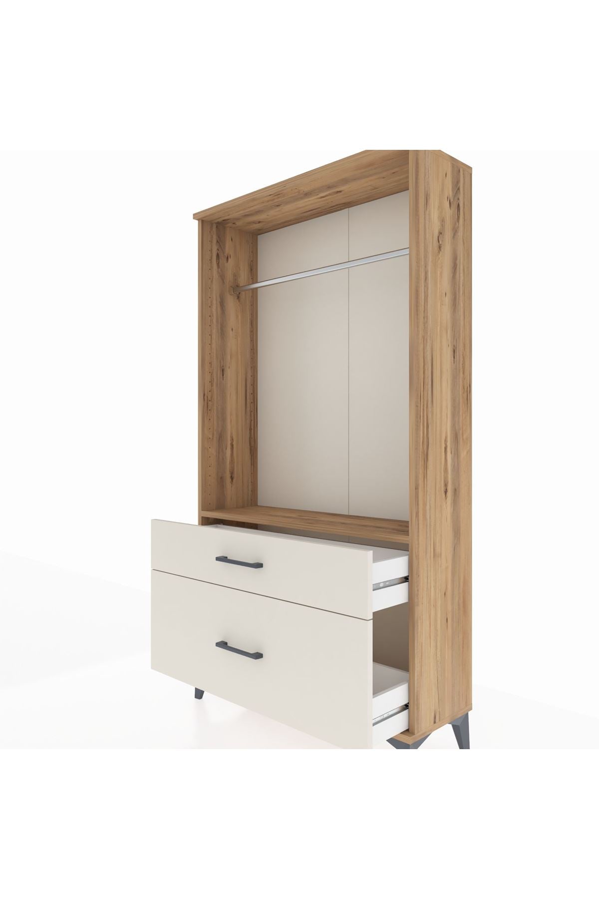 Arges Dolap Tek Raflı 2 Çekmeceli Tek Askılı 88x30x163 Çam-Aytaşı