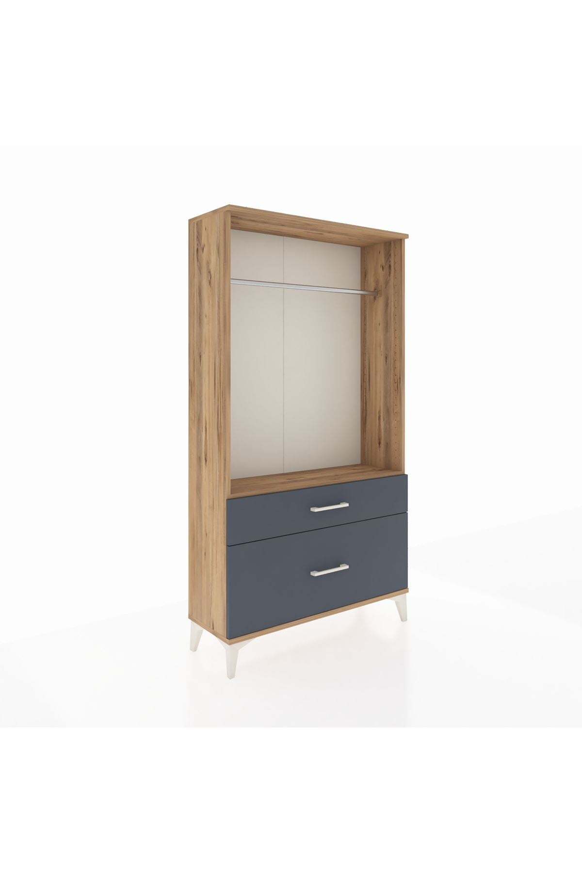 Arges Dolap Tek Raflı 2 Çekmeceli Tek Askılı 88x30x163 Çam-Antrasit