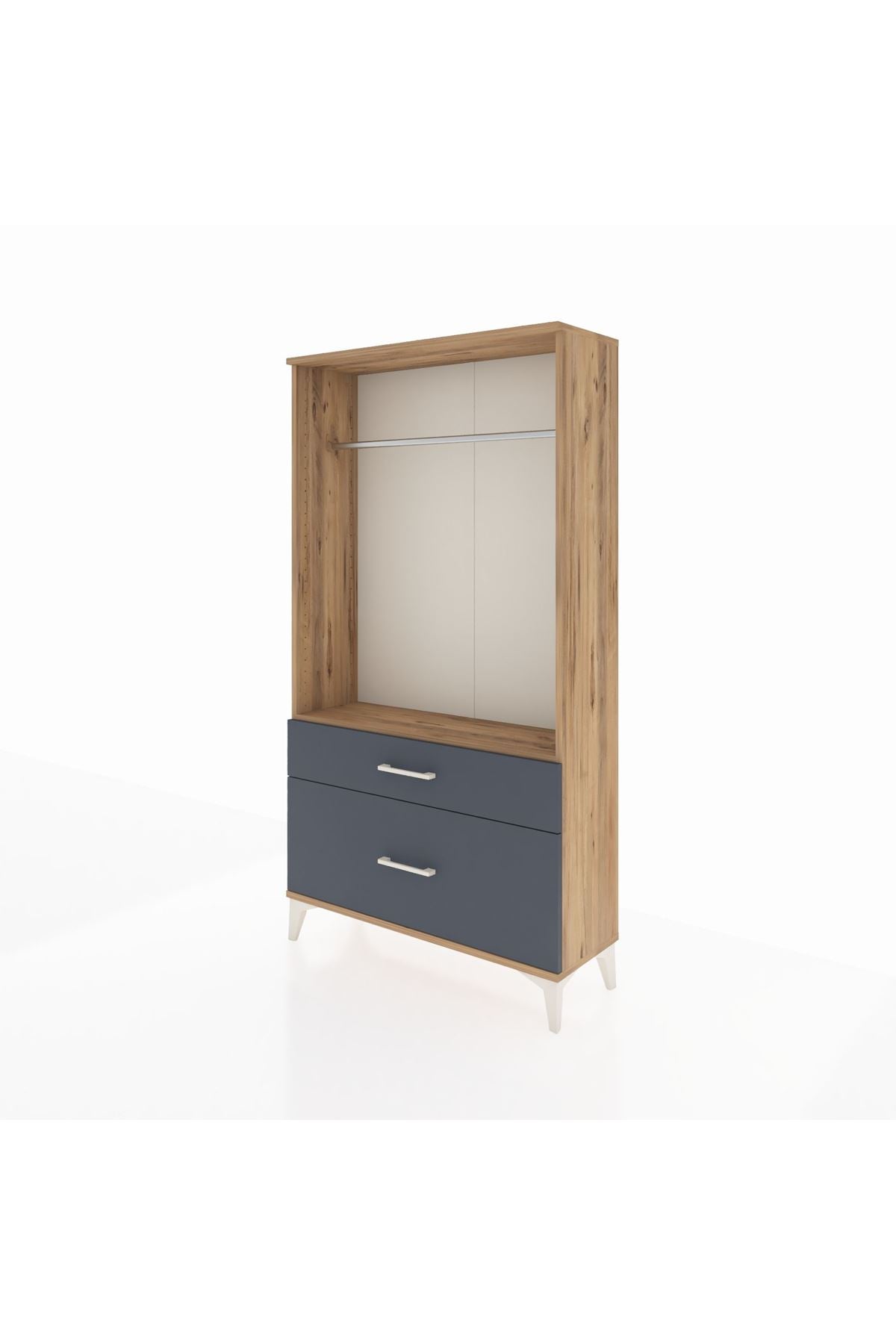 Arges Dolap Tek Raflı 2 Çekmeceli Tek Askılı 88x30x163 Çam-Antrasit