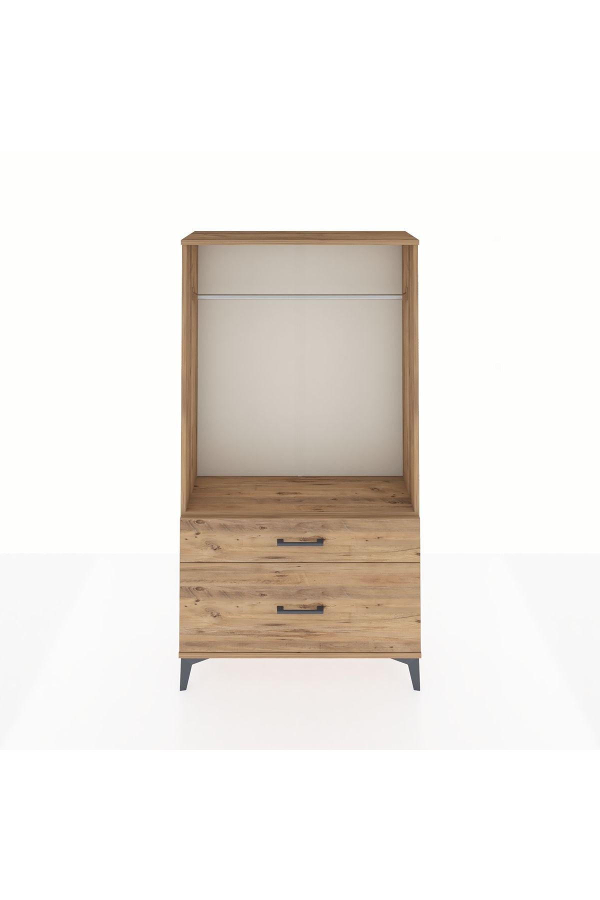 Arges Dolap Tek Raflı 2 Çekmeceli Tek Askılı 88x30x163 Çam-Çam