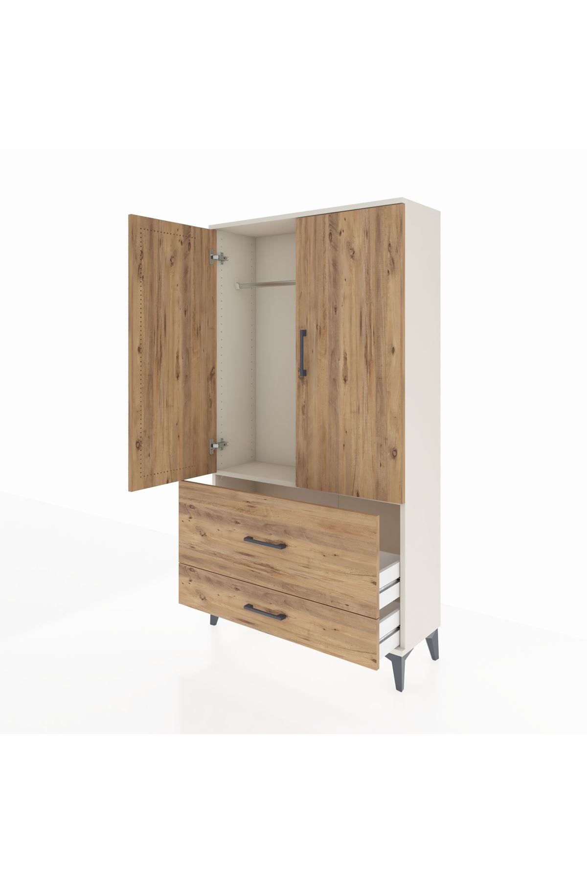 Arges Dolap Tek Raflı 2 Çekmeceli Tek Askılı 88x30x163 Aytaşı-Çam