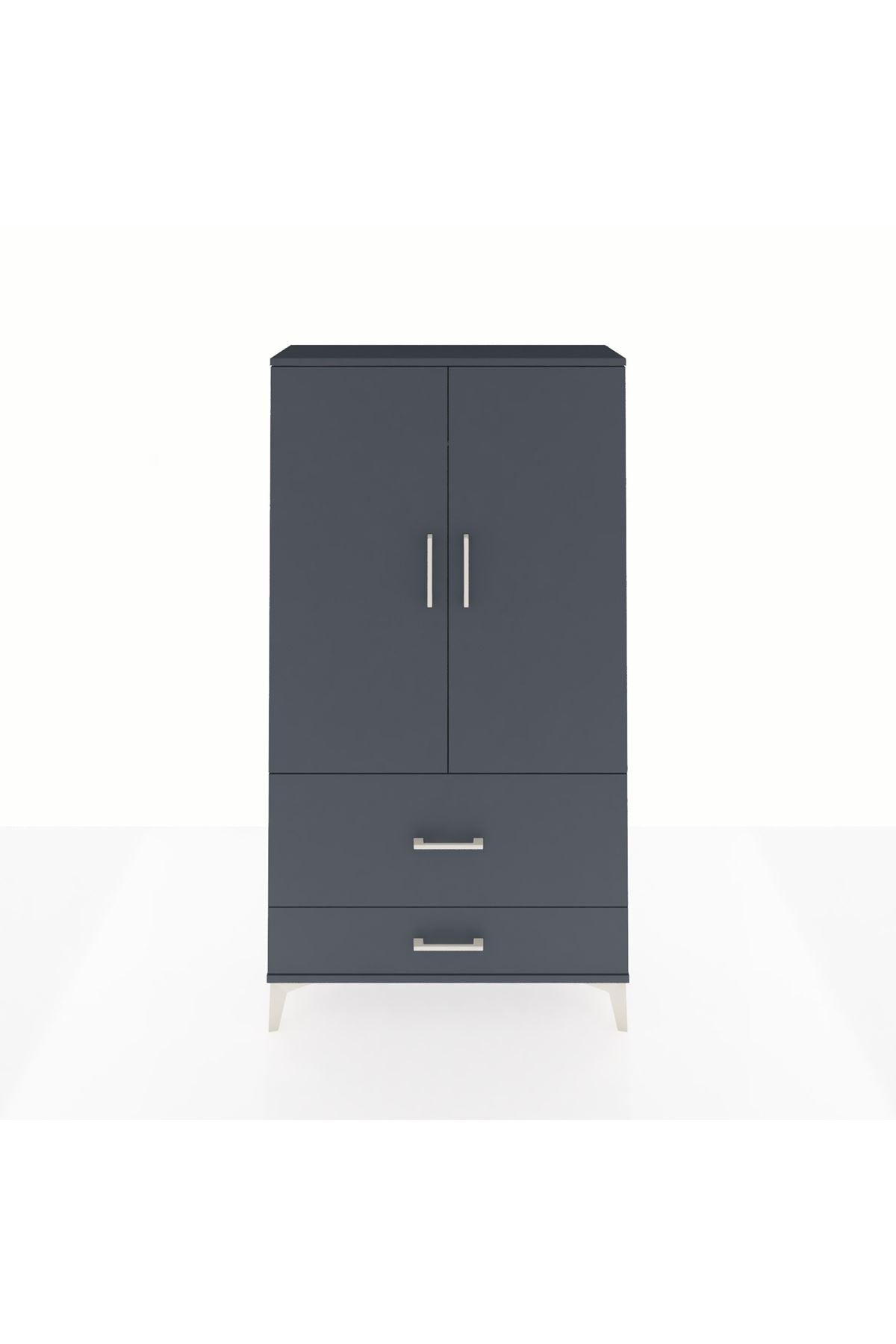 Arges Dolap Tek Raflı 2 Çekmeceli Tek Askılı 88x30x163 Antrasit-Antrasit