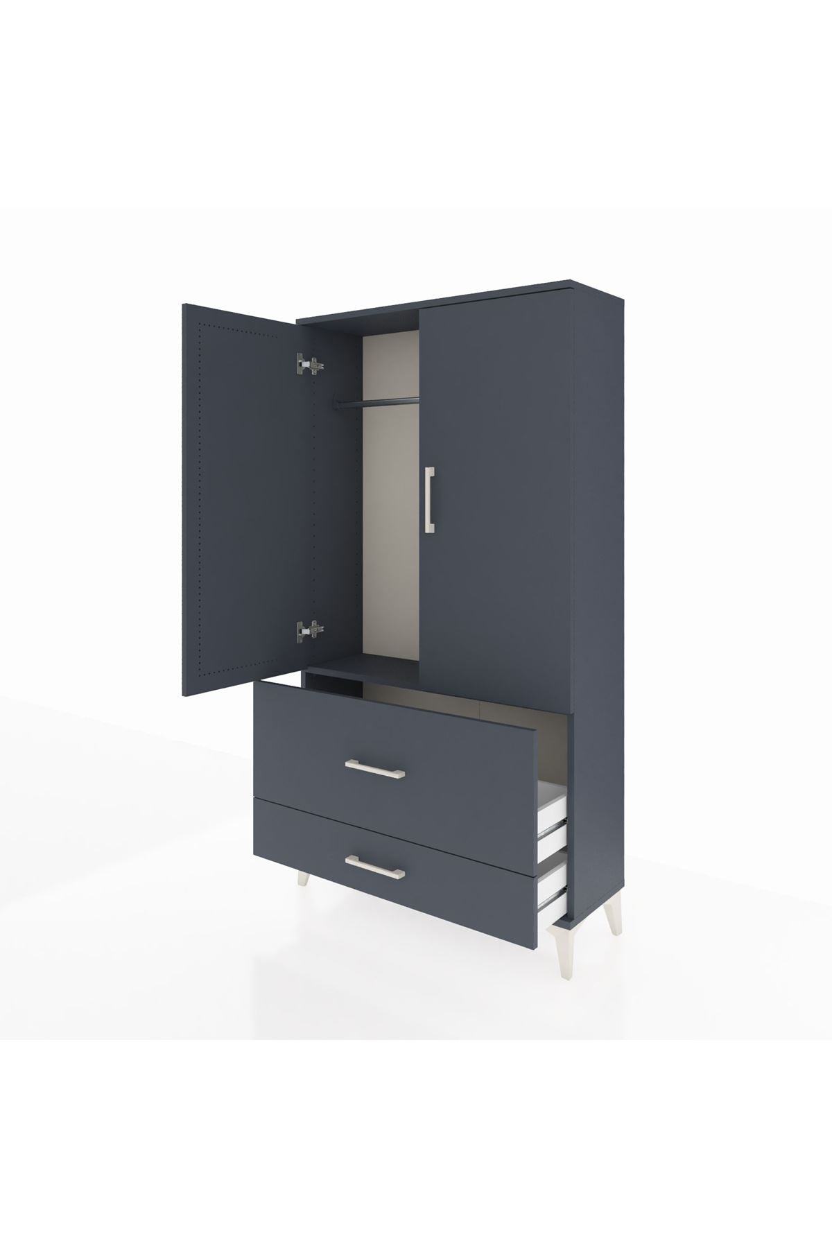 Arges Dolap Tek Raflı 2 Çekmeceli Tek Askılı 88x30x163 Antrasit-Antrasit