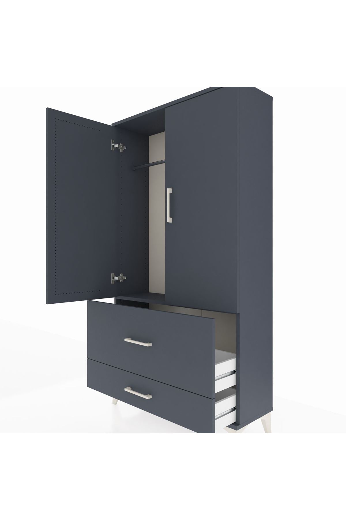 Arges Dolap Tek Raflı 2 Çekmeceli Tek Askılı 88x30x163 Antrasit-Antrasit