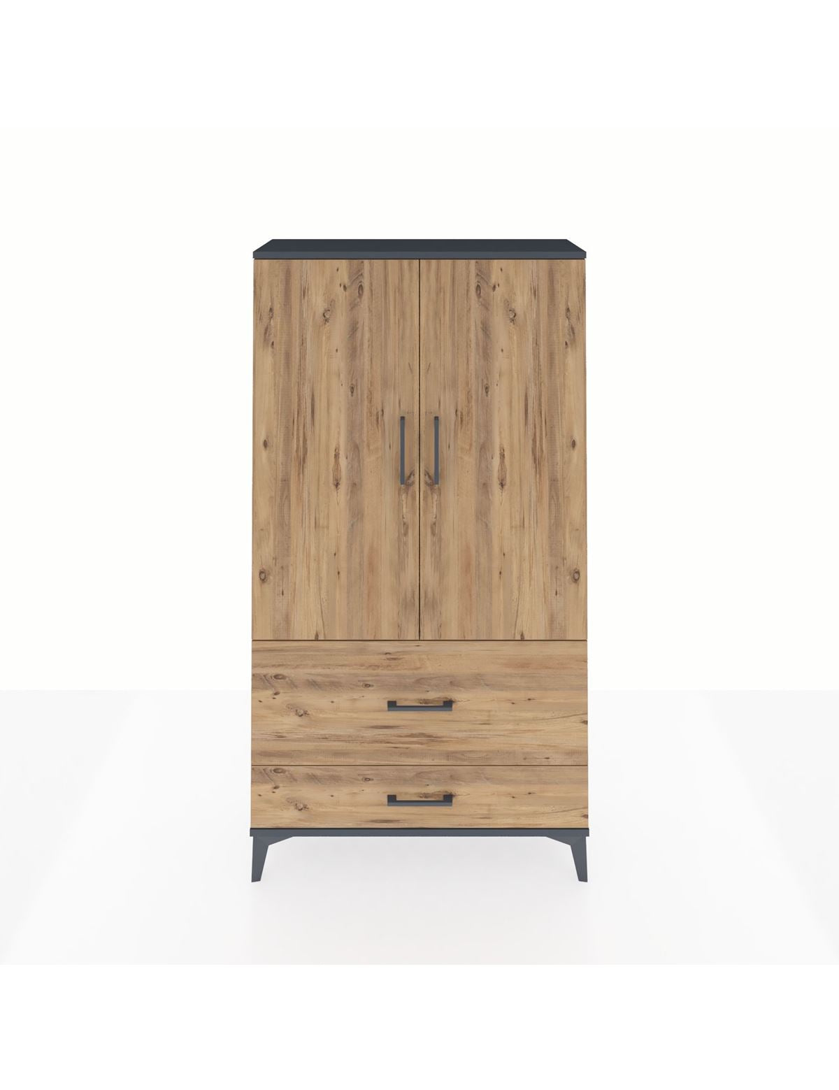 Arges Dolap Tek Raflı 2 Çekmeceli Tek Askılı 88x30x163 Antrasit-Çam