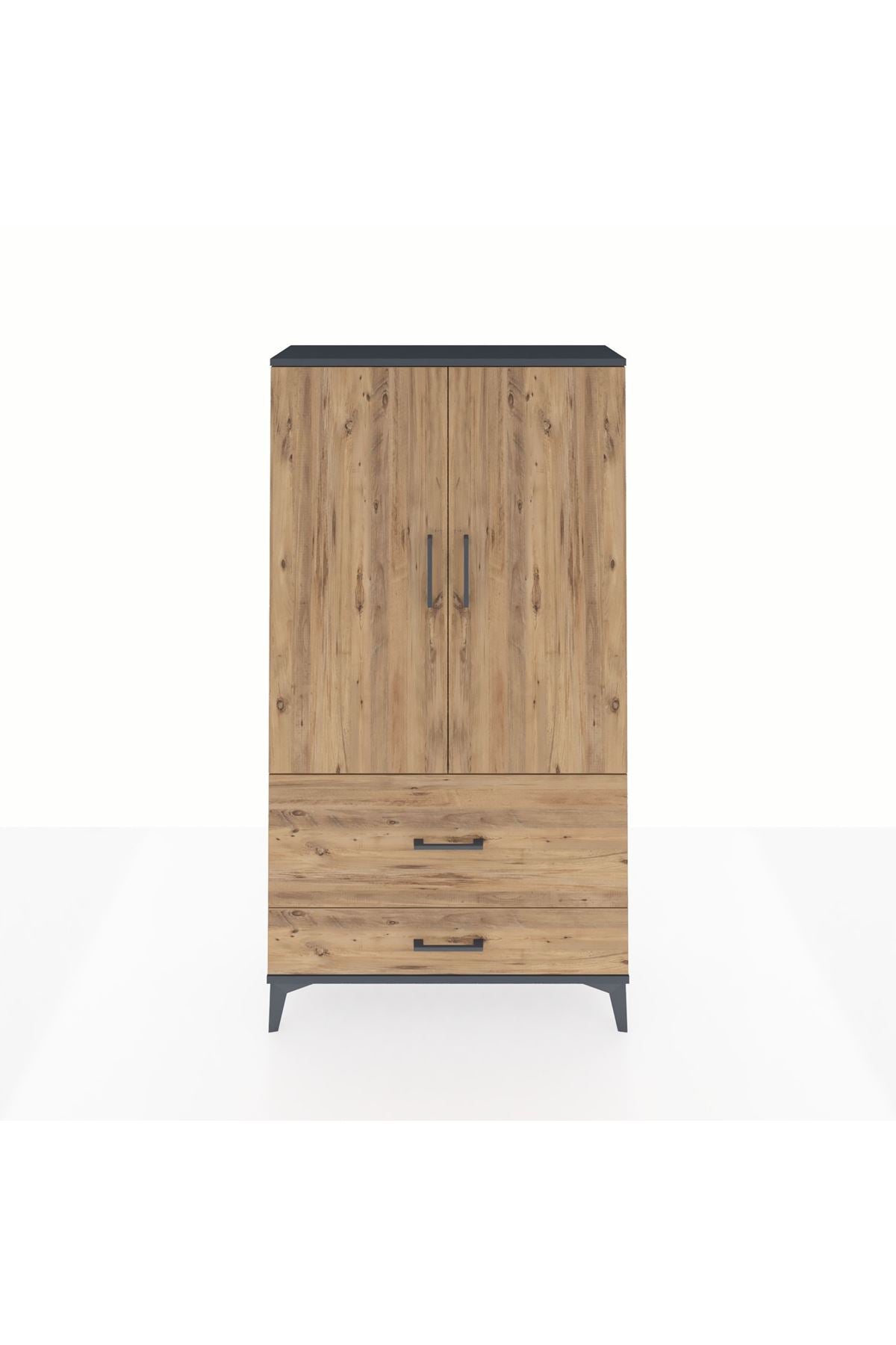 Arges Dolap Tek Raflı 2 Çekmeceli Tek Askılı 88x30x163 Antrasit-Çam