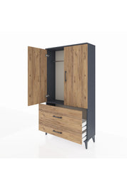 Arges Dolap Tek Raflı 2 Çekmeceli Tek Askılı 88x30x163 Antrasit-Çam