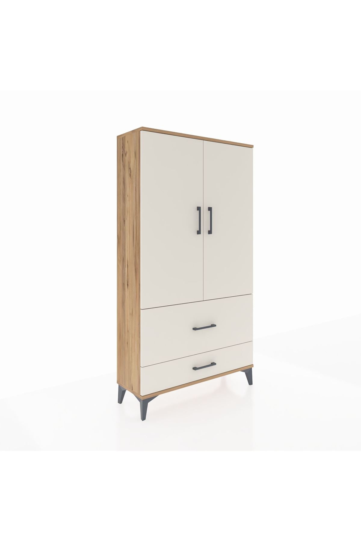 Arges Dolap Tek Raflı 2 Çekmeceli Tek Askılı 88x30x163 Çam-Aytaşı