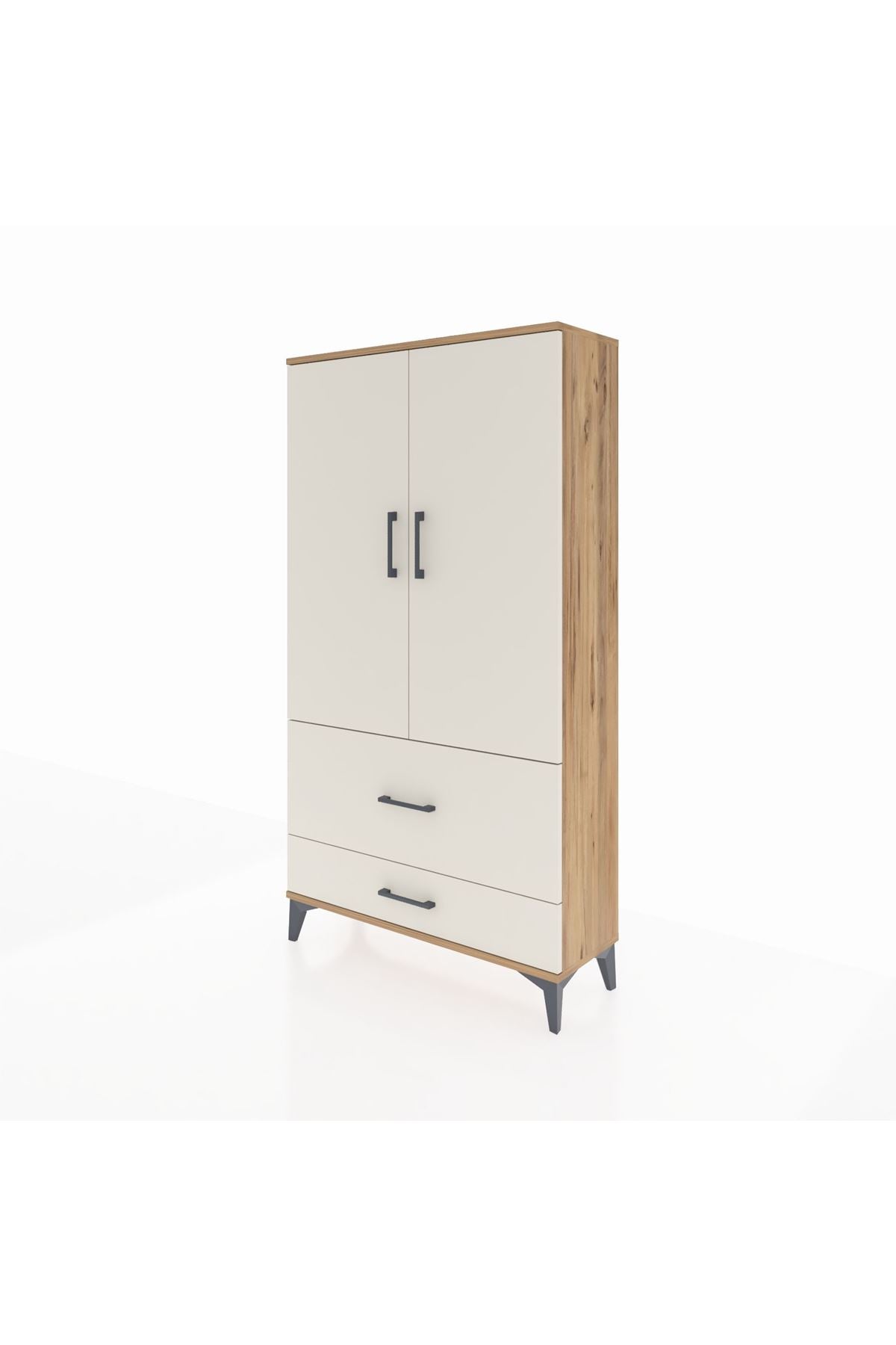 Arges Dolap Tek Raflı 2 Çekmeceli Tek Askılı 88x30x163 Çam-Aytaşı