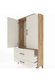 Arges Dolap Tek Raflı 2 Çekmeceli Tek Askılı 88x30x163 Çam-Aytaşı