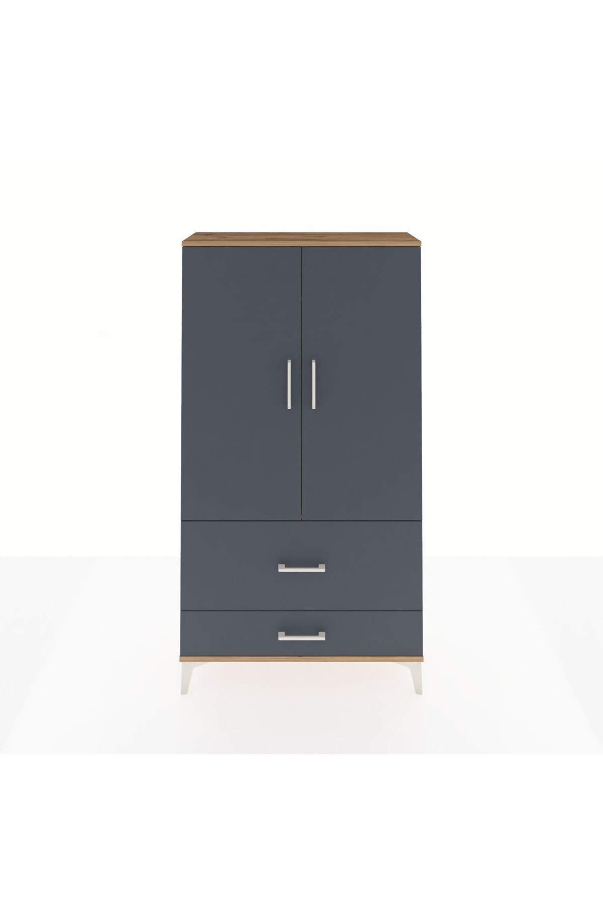 Arges Dolap Tek Raflı 2 Çekmeceli Tek Askılı 88x30x163 Çam-Antrasit