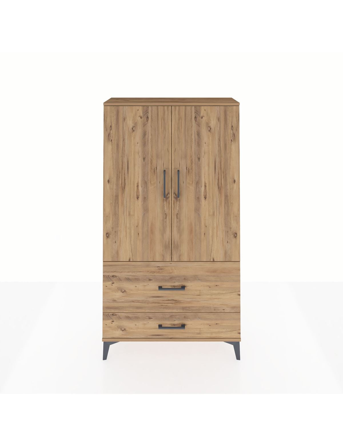 Arges Dolap Tek Raflı 2 Çekmeceli Tek Askılı 88x30x163 Çam-Çam