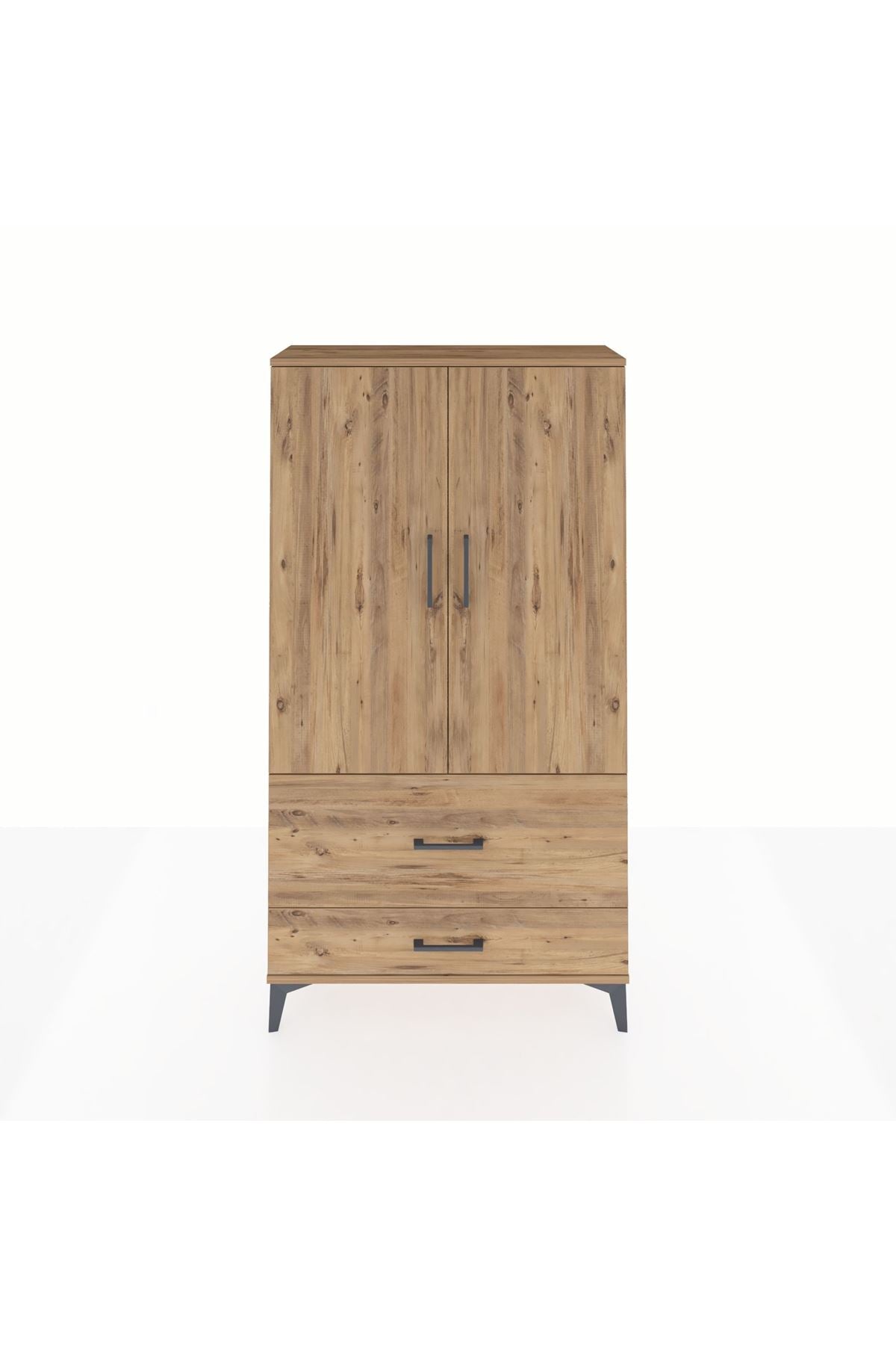 Arges Dolap Tek Raflı 2 Çekmeceli Tek Askılı 88x30x163 Çam-Çam