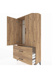 Arges Dolap Tek Raflı 2 Çekmeceli Tek Askılı 88x30x163 Çam-Çam