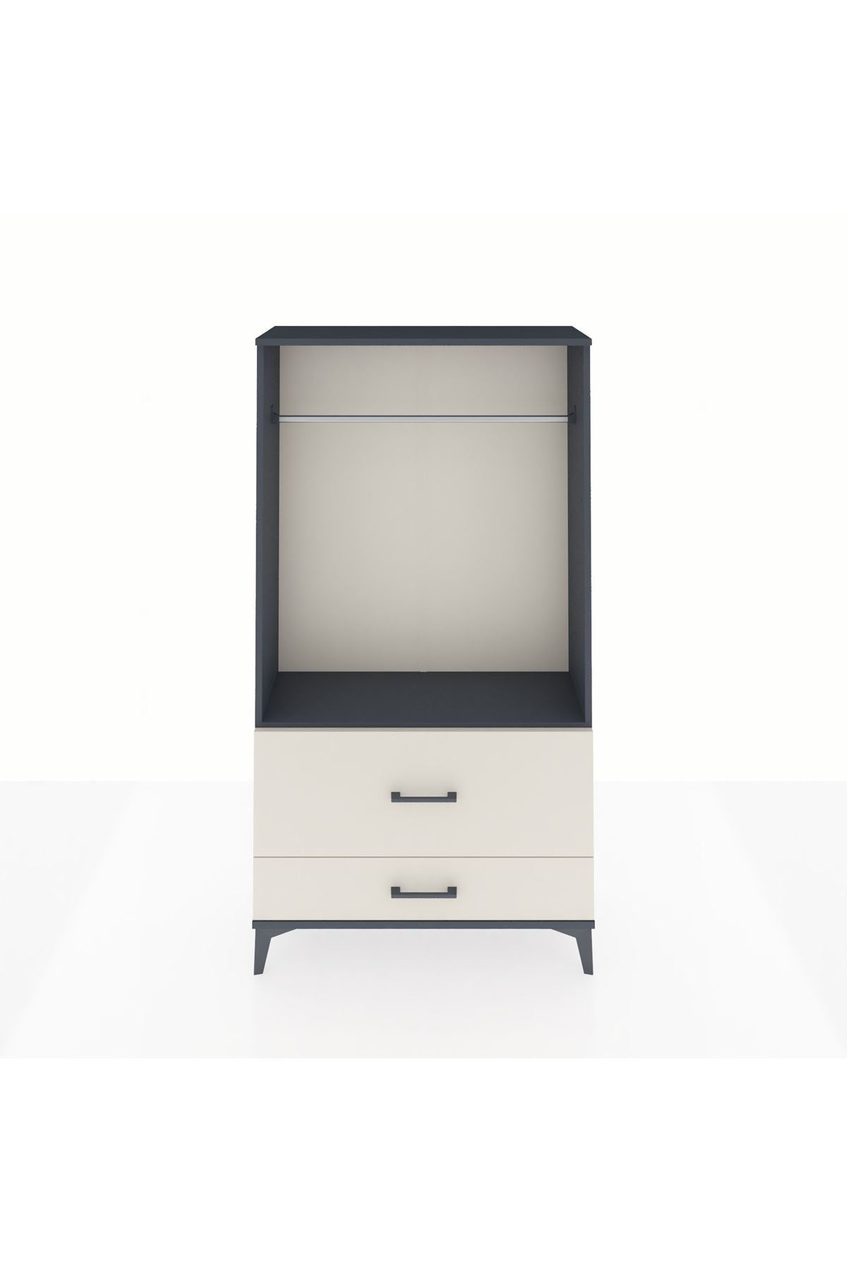 Arges Dolap Tek Raflı 2 Çekmeceli Tek Askılı 88x30x163 Antrasit-Aytaşı