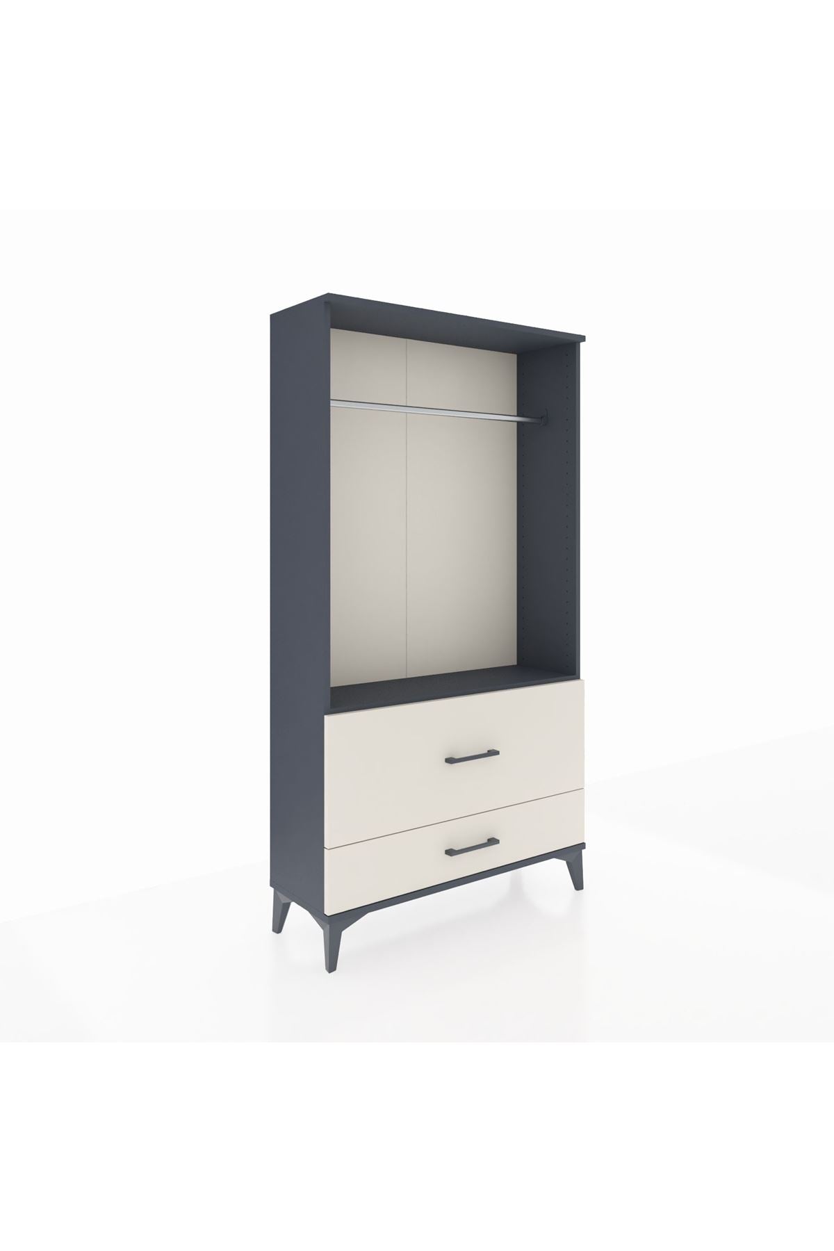 Arges Dolap Tek Raflı 2 Çekmeceli Tek Askılı 88x30x163 Antrasit-Aytaşı