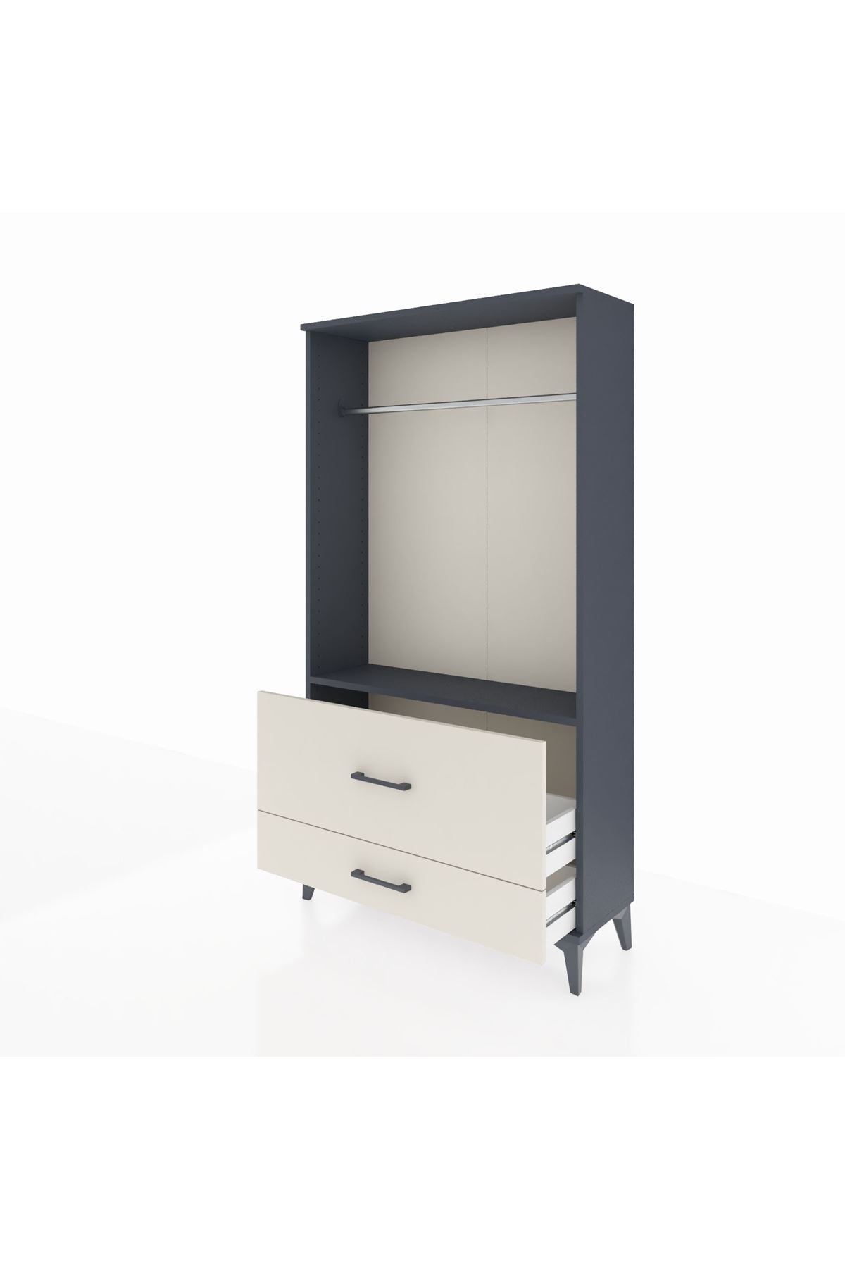 Arges Dolap Tek Raflı 2 Çekmeceli Tek Askılı 88x30x163 Antrasit-Aytaşı