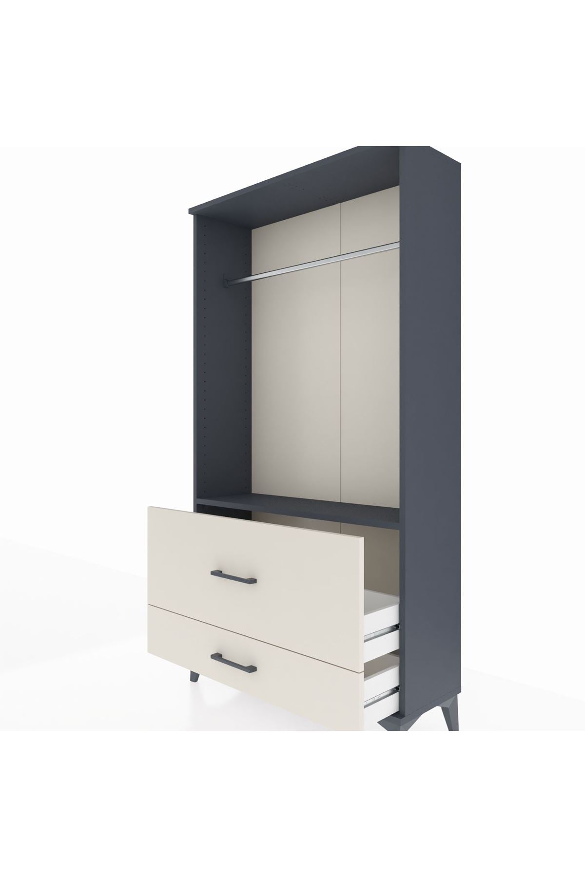 Arges Dolap Tek Raflı 2 Çekmeceli Tek Askılı 88x30x163 Antrasit-Aytaşı
