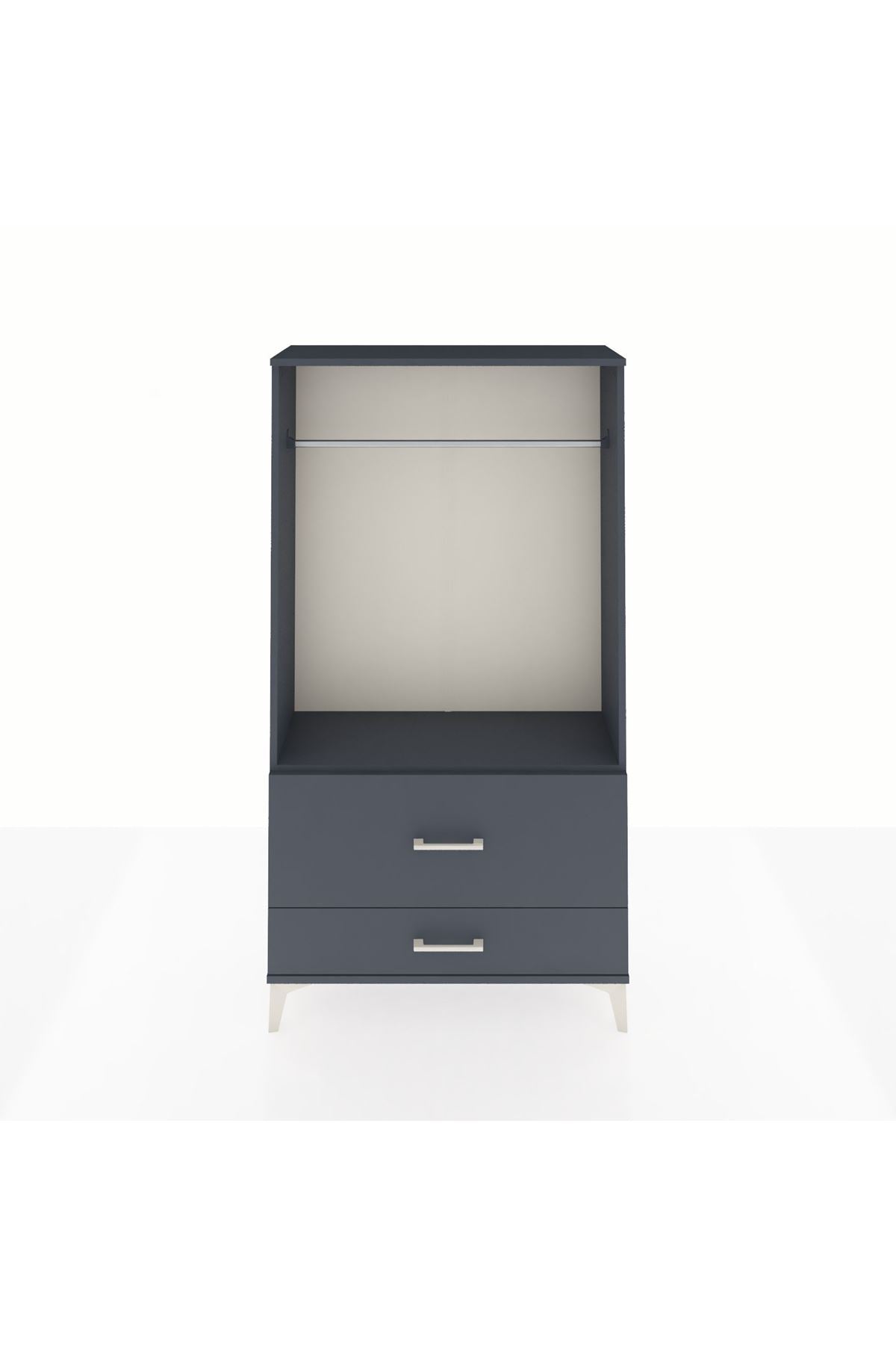 Arges Dolap Tek Raflı 2 Çekmeceli Tek Askılı 88x30x163 Antrasit-Antrasit