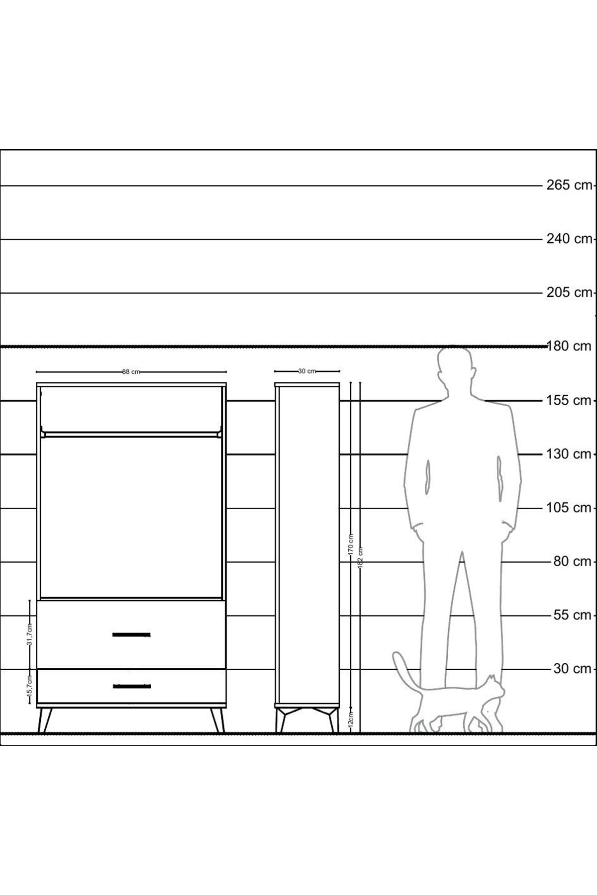 Arges Dolap Tek Raflı 2 Çekmeceli Tek Askılı 88x30x163 Antrasit-Aytaşı