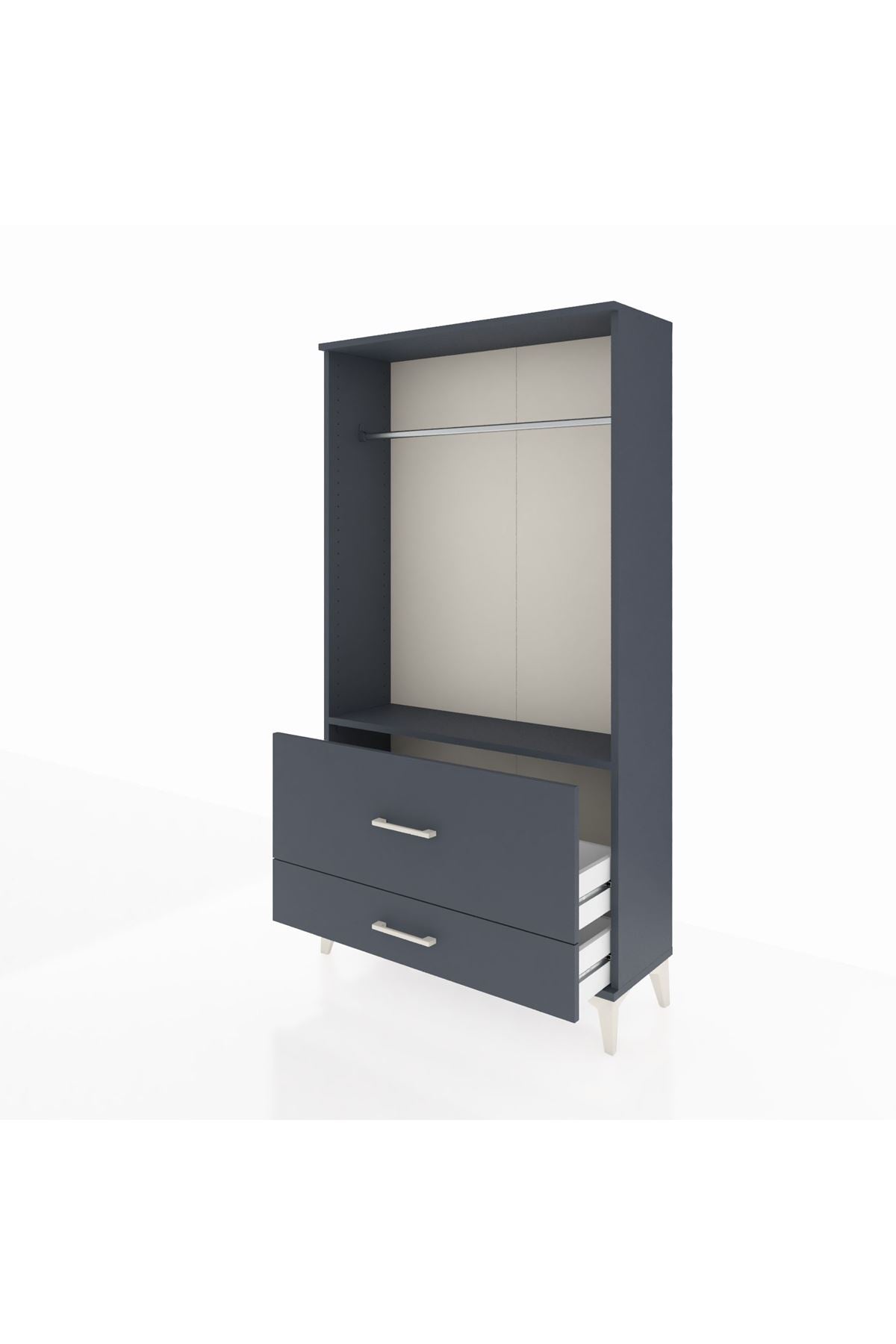 Arges Dolap Tek Raflı 2 Çekmeceli Tek Askılı 88x30x163 Antrasit-Antrasit