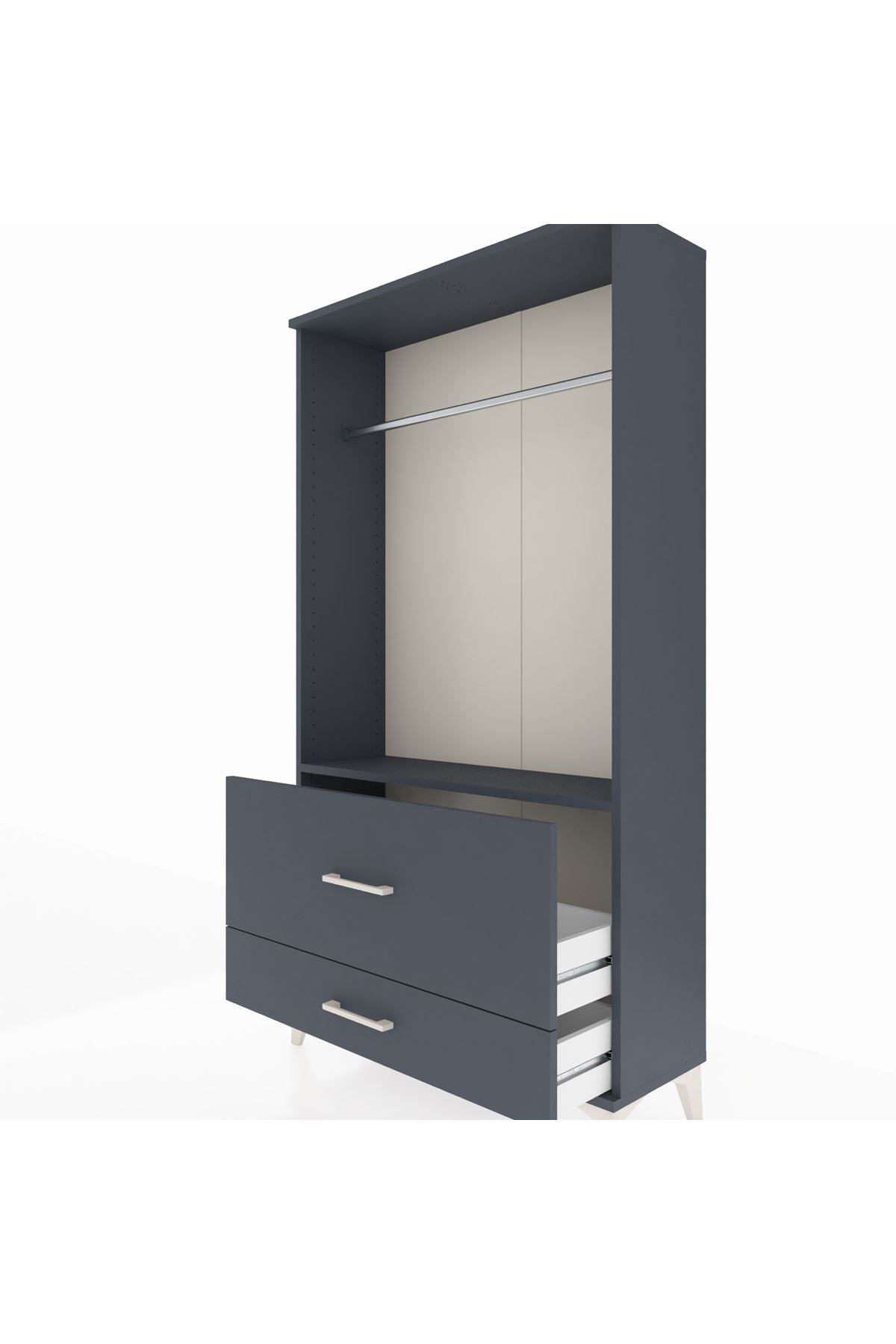 Arges Dolap Tek Raflı 2 Çekmeceli Tek Askılı 88x30x163 Antrasit-Antrasit