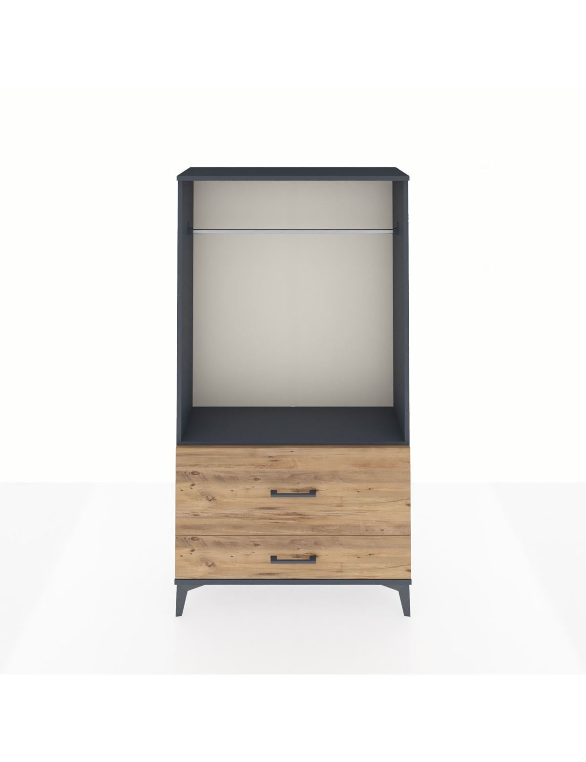 Arges Dolap Tek Raflı 2 Çekmeceli Tek Askılı 88x30x163 Antrasit-Çam