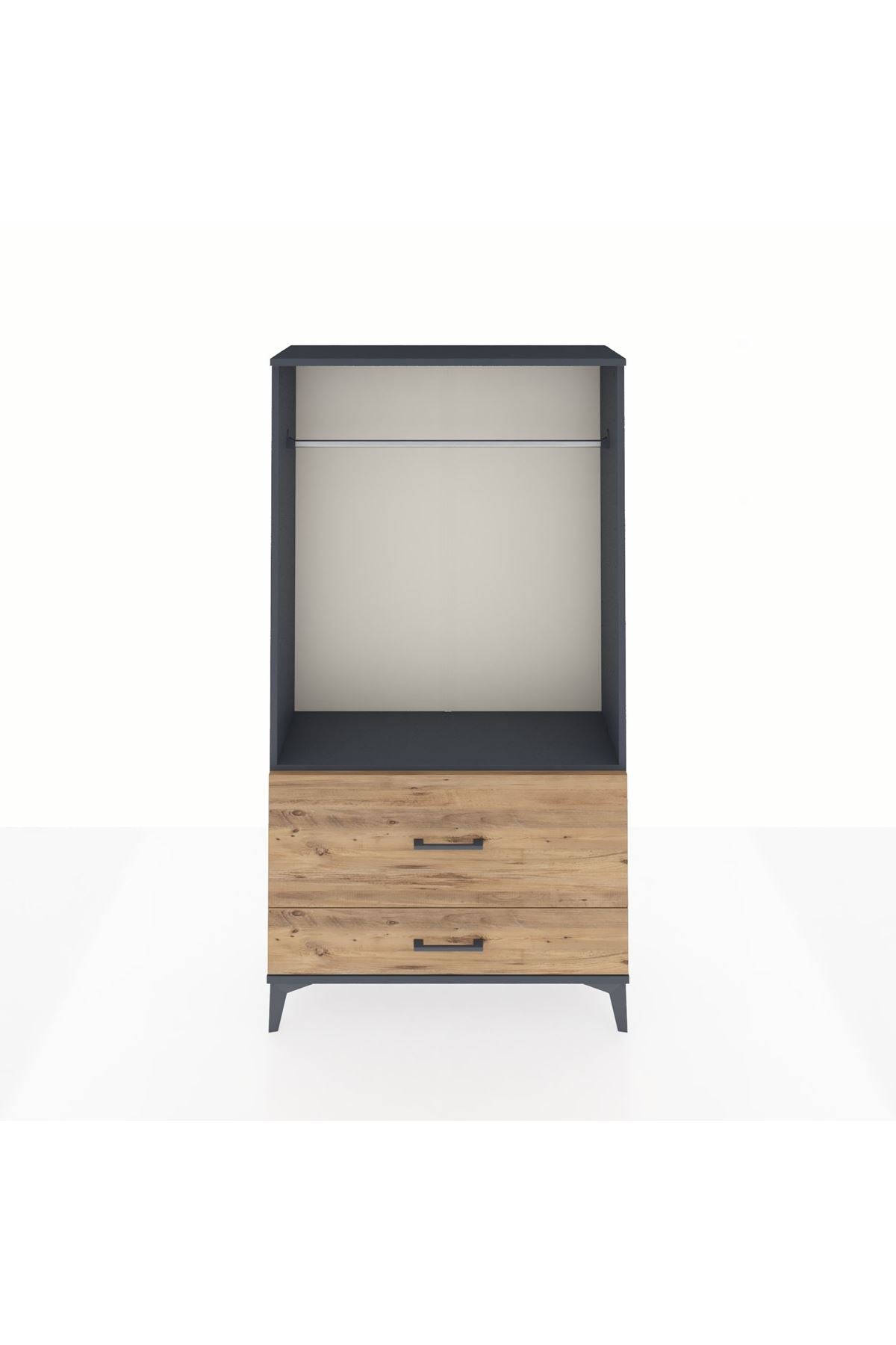 Arges Dolap Tek Raflı 2 Çekmeceli Tek Askılı 88x30x163 Antrasit-Çam
