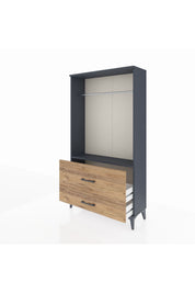 Arges Dolap Tek Raflı 2 Çekmeceli Tek Askılı 88x30x163 Antrasit-Çam