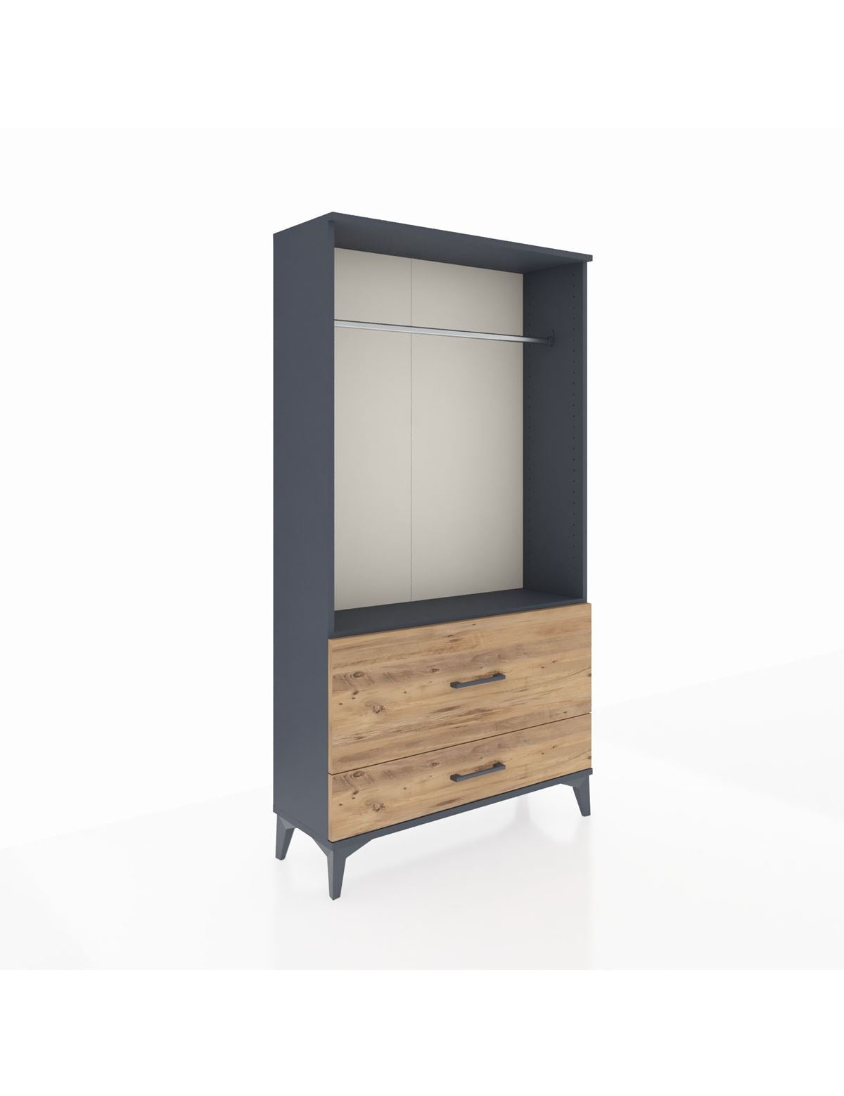 Arges Dolap Tek Raflı 2 Çekmeceli Tek Askılı 88x30x163 Antrasit-Çam