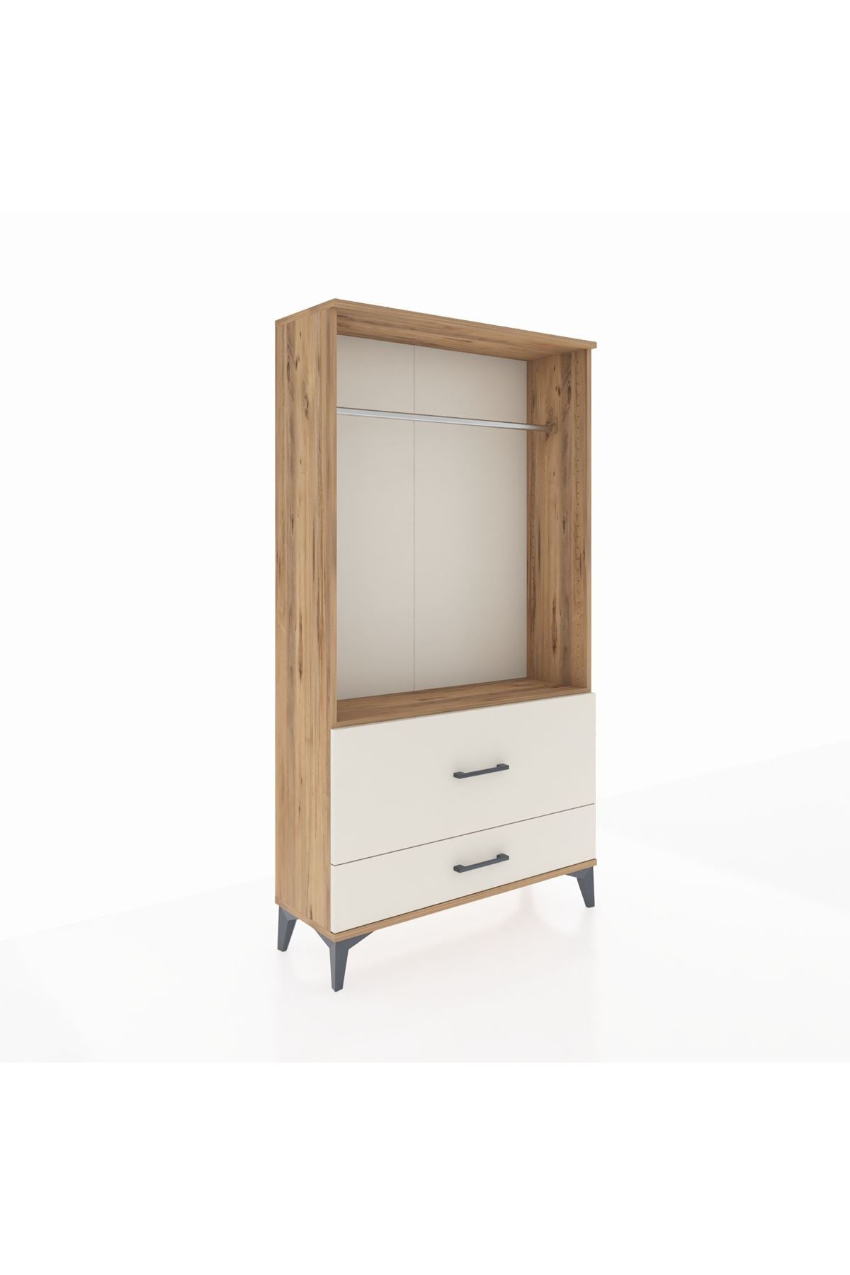 Arges Dolap Tek Raflı 2 Çekmeceli Tek Askılı 88x30x163 Çam-Aytaşı